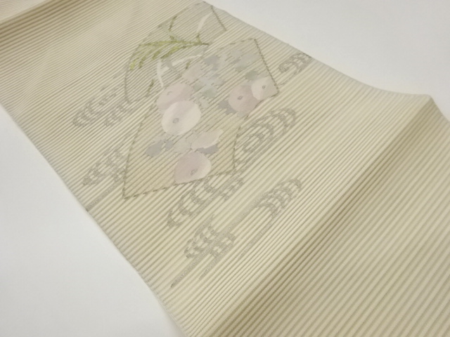 絽綴れ地紙に流水・万寿菊模様織出し名古屋帯